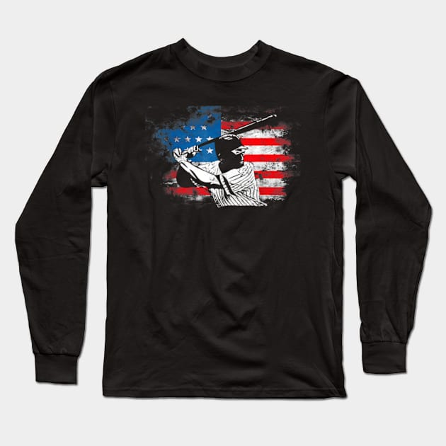 American Flag Baseball Team Patriotic USA 4th of July Long Sleeve T-Shirt by credittee